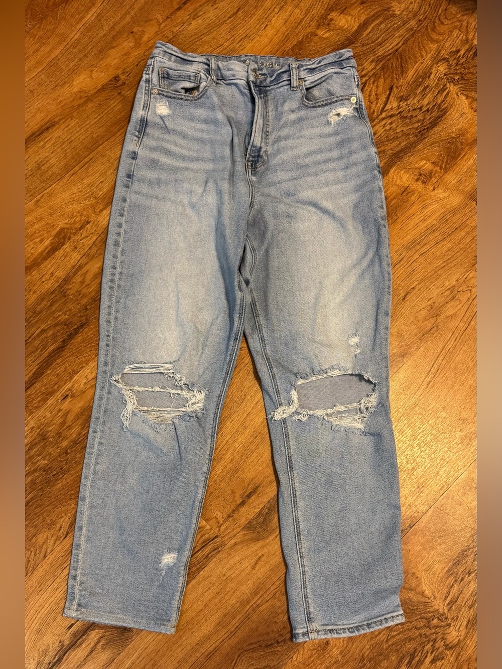 American Eagle Outfitters Light Blue Straight Leg Ripped Jeans
